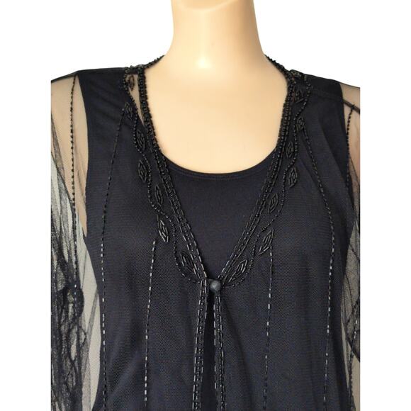 Vintage Y2K Sheer Mesh Bead Fringe Top Women 1X Whimsigoth Witchy Fairy Grunge - Picture 3 of 7